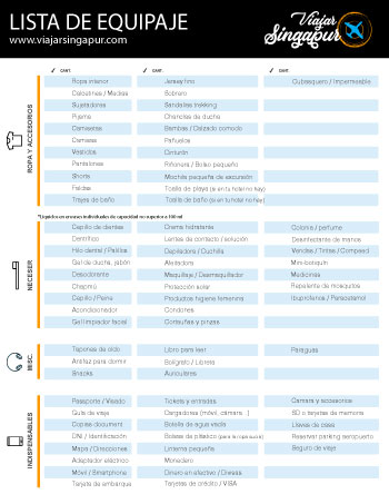 Listado equipaje Singapur